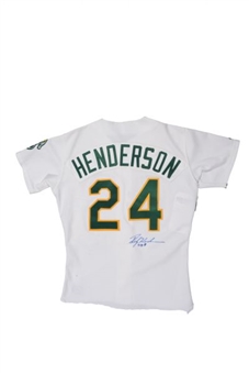 Rickey Henderson Record Tying Steal #938 (4/28/91) Game Used and Signed 1991 As Jersey (MEARS A-10)